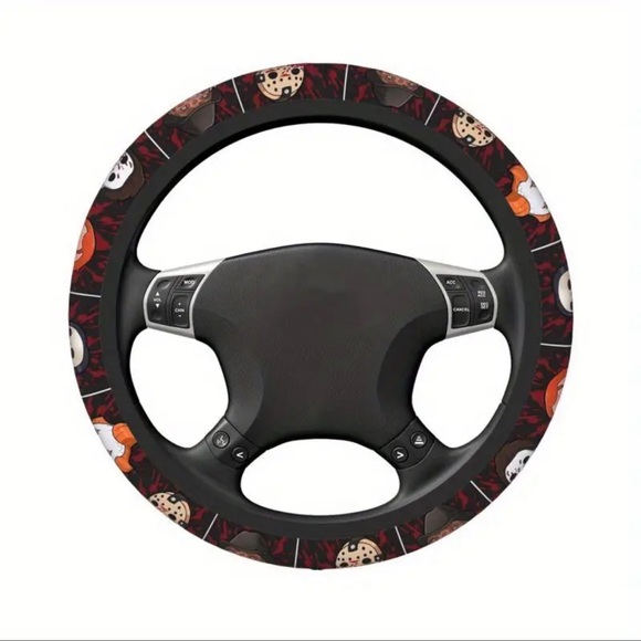 Horror-Themed Steering Wheel Cover - Black and Red - Picture 7 of 9